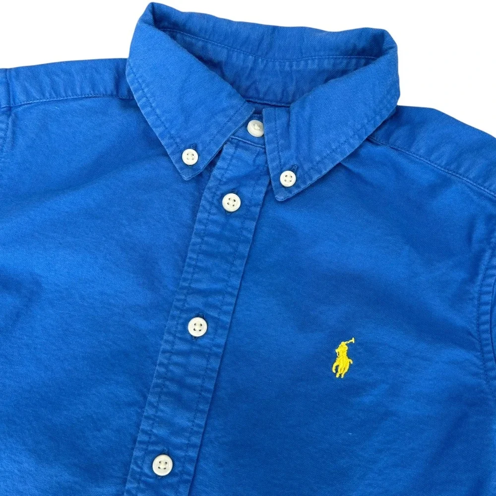 Ralph Lauren Boys Blue Short Sleeve Oxford Button Down Shirt Size 4 4T Pony